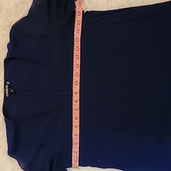 EXPRESS Dark Blue Flared Dress with Sheer Flowy Sleeves - Size Medium - Picture 10 of 10